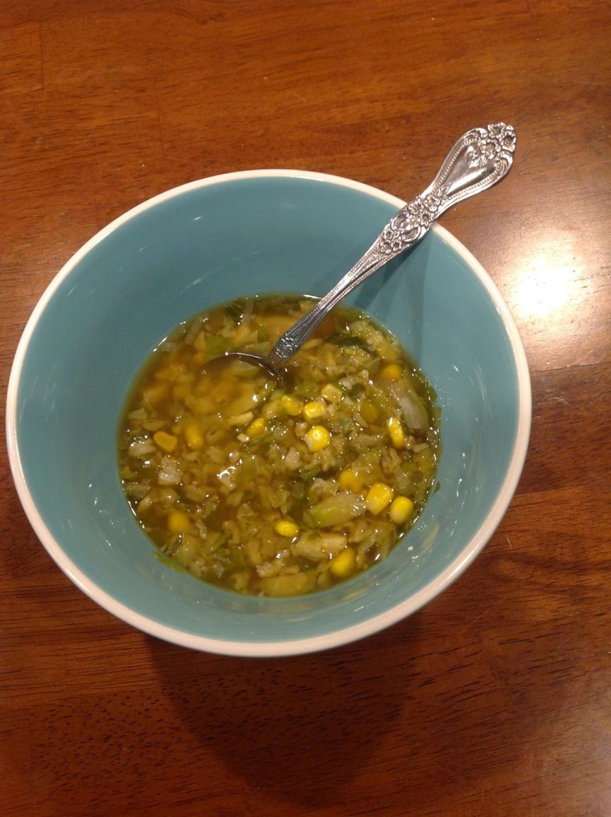 Brussels Sprouts, Rice, & Corn Soup